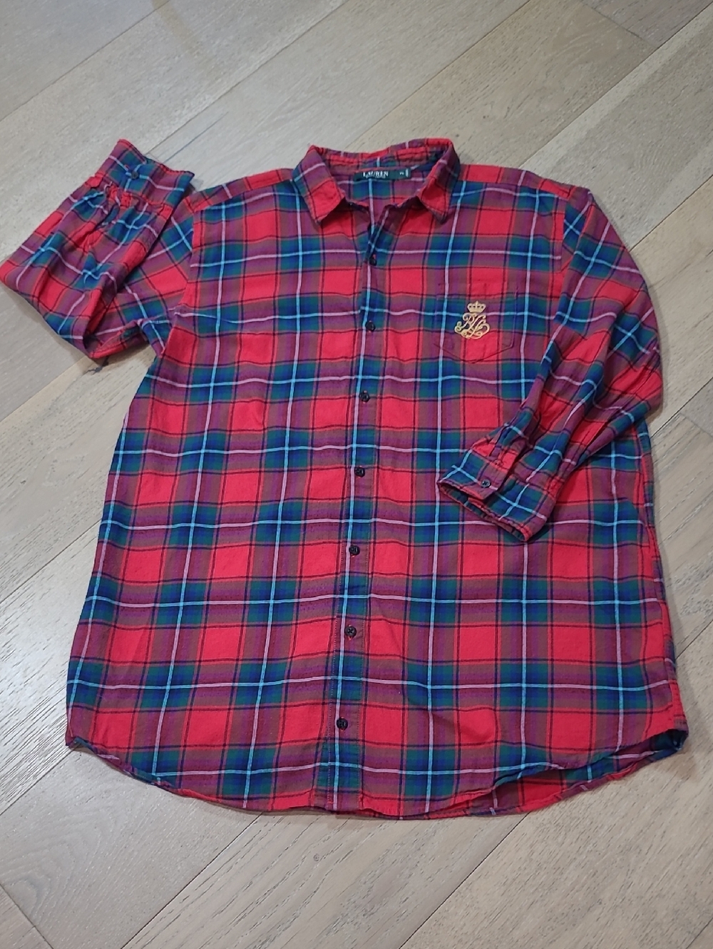 Lauren Ralph Lauren Nightshirt Women's sz XL Red Plaid Flannel Long Sleeve
